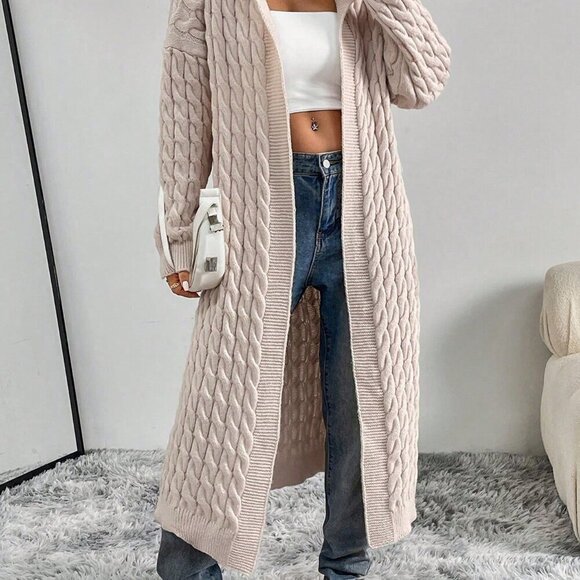 Apricot Casual Women's Drop Shoulder Open Front Hooded Longline Cardigan - Picture 6 of 7